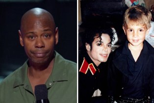 Dave Chappelle in Sticks & Stones; Michael Jackson and Wade Robson photo from Leaving Neverland