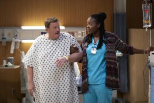 "Pilot" -- Bob, a middle-aged compression-sock businessman from Detroit, unexpectedly falls for his cardiac nurse, Abishola, a Nigerian immigrant, while recovering from a heart attack and sets his sights on winning her over, on the series premiere of BOB HEARTS ABISHOLA, Monday, Sept. 23 (8:30-9:00 PM, ET/PT) on the CBS Television Network. Billy Gardell, Folake Olowofoyeku, Christine Ebersole, Matt Jones, Maribeth Monroe, Vernee Watson, Shola Adewusi, Barry Shabaka Henley and Travis Wolfe, Jr. star. Co-creator and producer Gina Yashere recurs. Pictured (L-R): Billy Gardell as Bob and Folake Olowofoyeku as Abishola