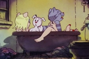 Yes, those are animated cats having a bathtub foursome.