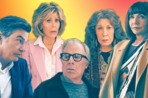 collage of Grace and Frankie Mary Steenburgen Michael McKean Peter Gallagher