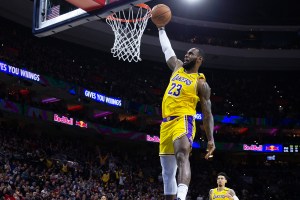 LeBron James dunking