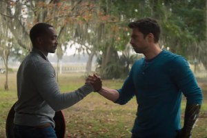 Falcon and Winter Soldier doing a handshake