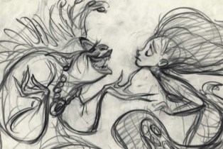 Early sketch of The Little Mermaid seen in Waking Sleeping Beauty