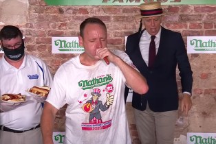 Joey Chestnut at Nathan's Hot Dog Eating contest 2020