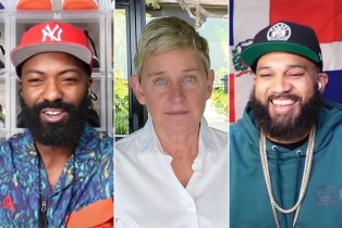 Ellen DeGeenres in the middle of Desus and Mero