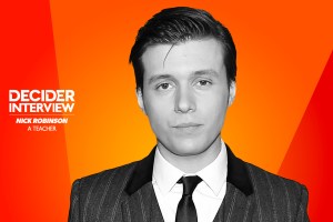 Nick-Robinson in black and white on a bright orange background