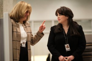 Sarah Paulson as Linda Tripp and Beanie Feldstein as Monica Lewinsky in Impeachment: American Crime Story