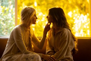 Nicole Kidman and Samara Weaving sitting together in Nine Perfect Strangers