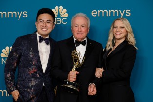 Lorne Michaels at Emmys with Bowen Yang, Kate McKinnon