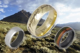 Three Lord of the Rings Rings on mountain background