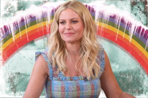 Candace Cameron Bure in front of an icy rainbow