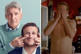 Side-by-side of Harrison Ford and Jason Segel in Shrinking and Segel's Forgetting Sarah Marshall nude scene