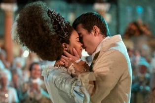 Charlotte (India Amarteifio) and George (Corey Mylchreest) kissing in 'Queen Charlotte: A Bridgerton Story'