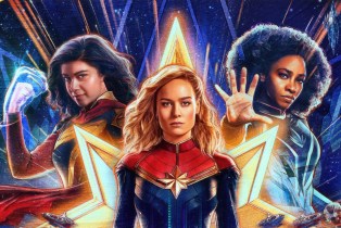 THE MARVELS, advance poster, top from left: Iman Vellani as Ms. Marvel, Brie Larson as Captain Marvel, Teyonah Parris as Monica Rambeau,