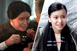 Slanted side-by-side of Katie Leung in 'The Wheel of Time' and in 'Harry Potter and the Goblet of Fire'