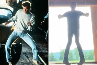 Kevin Bacon in 'Footloose' and Kevin Bacon in his new Twitter video celebrating the end of the SAG-AFTRA strike