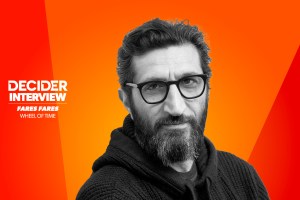 Fares Fares in black and white on a bright orange background