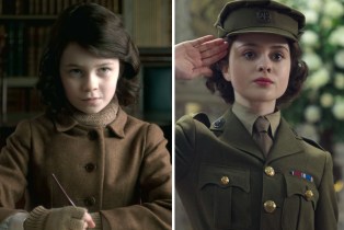 Side-by-side of Verity Russell as young Queen Elizabeth II in 'The Crown' Season 1 and Viola Prettejohn as young Queen Elizabeth II in 'The Crown' Season 6