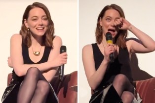 Emma Stone crying during 'Poor Things' event