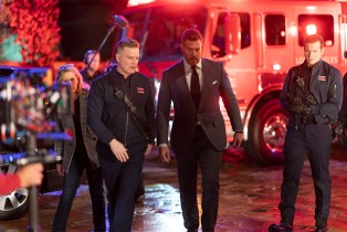 9-1-1 Buck Bothered and Bewildered Peter Krause, Jesse Palmer and Oliver Stark at the Bachelor Mansion