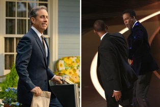 Jerry Seinfeld in 'Unfrosted'; Will Smith slapping Chris Rock at the 2022 Oscars