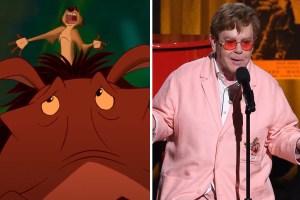 Timon and Pumbaa in 'The Lion King'; Elton John