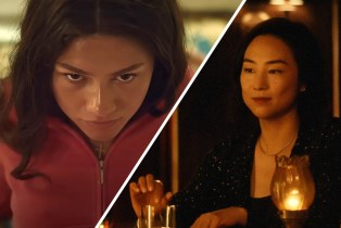 Slanted side-by-side of Zendaya in 'Challengers' and Greta Lee in 'Past Lives'
