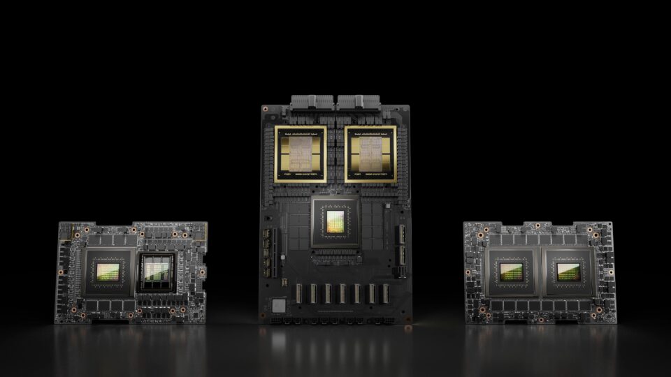 NVIDIA Hopper GPU and NVIDIA Grace CPUs on a black background.