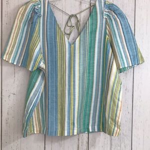 🆕 Ann Taylor Factory Linen Blend Striped Top