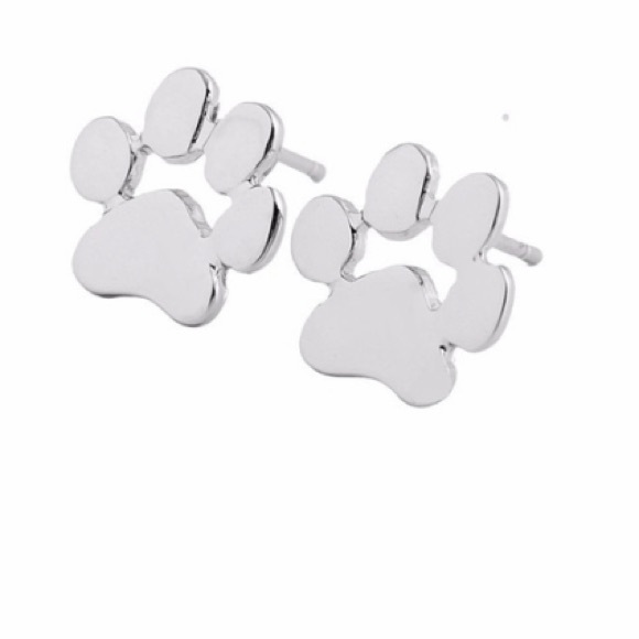 NWT Silver Plated Dog Paw Earring Studs - Picture 1 of 3