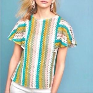 Anthropologie Eva Franco Striped Crocheted Top Sz M