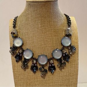 “I AM” Statement Necklace- chunky gunmetal with jewels & beads in silver & blue