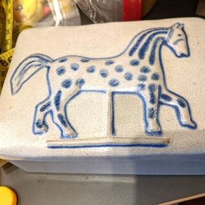 Museum of American Folk Art Blue Carousel Horse Ceramic Trinket Box