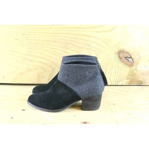 Toms Leila Womens 8 Suede Ankle Boots Zip Back Black Gray Tassel Block Heel Shoe