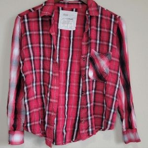 Garage - Red/Black Plaid Boyfriend Style Button Down Longsleeve - Women'…