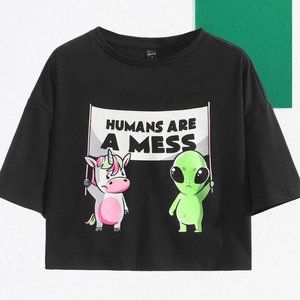 NWOT Sheinx Eduely Humans Are a Mess Crop Top T Shirt Womens Large