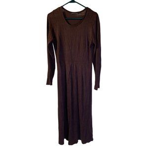 Gudrun Sjoden Linen Midi Dress Size S Brown Long Sleeves Lightweight Neutral