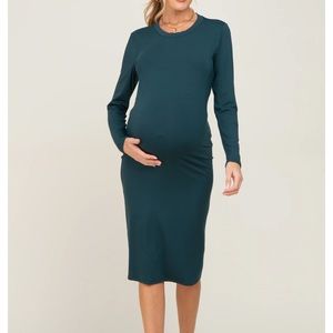 Forest Green Basic Maternity Midi Dress