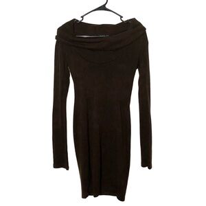 PattyBoutik Brown Off The Shoulder Bodycon Sweater Dress