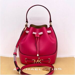 Michael Kors Medium Reed Bucket Satchel Crossbody Electric Pink