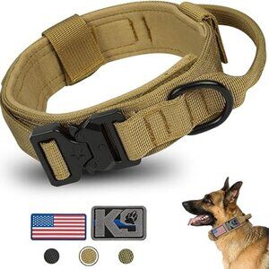 WANYANG Tactical Dog Collar Adjustable Coyote Brown Removable Patches Size L