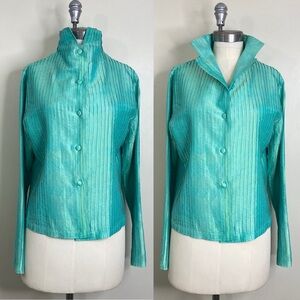 GRACIE MADE IN VIETNAM 100% DUPIONI SILK BUTTON UP LONG SLEEVE PIN TUCK TOP XL