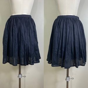 100% LINEN GATHERED SKIRT SNAP CLOSURE ONE POCKET LIGHT BLACK/DARK GREY