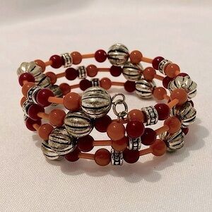 Vintage orange red and silver beaded bracelet Halloween