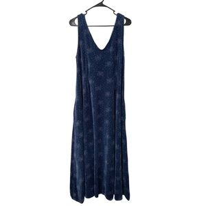 Gudrun Sjoden Navy Blue Velour Butterfly Cotton Blend Maxi Dress