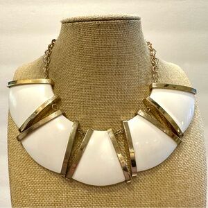 Vintage I AM Statement collar Necklace- chunky white acrylic/ lucite, gold tone