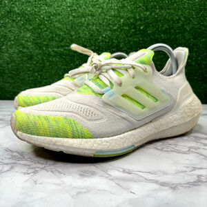 adidas Ultraboost 22 White‎ Bliss Blue Yellow Running Shoes Women's Size 9