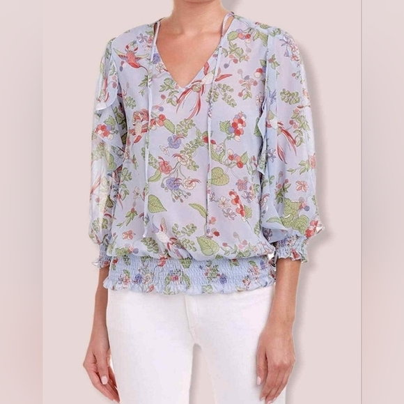 Nanette Lepore Tops - NWT Nanette Lepore xs sheer blue floral with hummingbird blouse