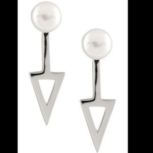 Splendid Pearls Silver Drop Triangle Earrings