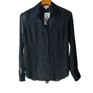 NWT L'agence - XS Black See Through Sparkly Button Down Blouse